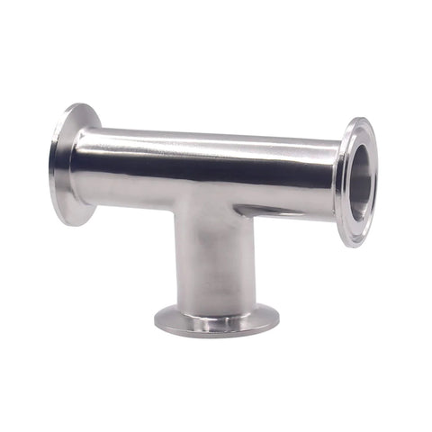 Stainless steel 3-way clamp tee sanitary fitting with tri-clamp flanges on all three ends for 1.5 in TC (38 mm) pipe