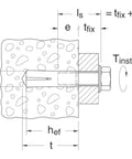 Technical diagram of Drop In Anchor M8 Thread Steel Internal Cone Type Concrete Anchor 100 Pack Ten Millimeter Drill Bit.