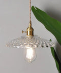 UIOLCFF Classic Creative Personality Nordic Minimalist Glass Shade Single-Head Hanging Light with gold fixture and clear shade.