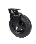 Premium Eight Inch Pneumatic Rubber Swivel Caster With Side Brake Stem Mount Air Wheel For Hotel Luggage Cart Replacement side view with rubber tread.