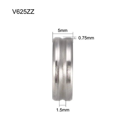 V625ZZ Double Metal Shielded Ball Bearings side view 5MM X 16MM X 5MM High Carbon Chrome Steel for machinery use.