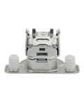 106 Degree Soft Close Press-In Face Frame Cabinet Hinge With 1/2 Inch Overlay, 45mm Screw Hole Spacing, silver finish, front view