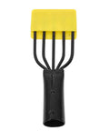 Five Prong Canopy Stainless Steel Fishing Harpoon Gig Fork with barbed hooks, black handle and yellow safety cap