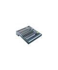 EPM8 8 Channel Live Sound Mixer with dual aux buses, XLR and 1/4 inch jack sockets, 3 band EQ, and TRS inserts visible on all inputs.