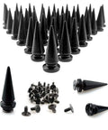 40 Pair Kickass Black Cone Spikes Punk Rivets Hardware Kit With Matching Screws For leather gear, 10x25mm spikes and screws.