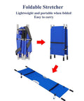 Lightweight Four-Fold Emergency Stretcher With Aluminum Alloy Frame, blue portable design unfolded and folded views