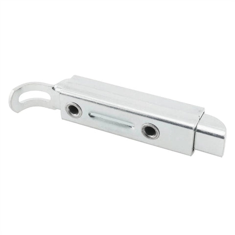 Silver Galvanised Iron Sliding Pin Buckle 118x21mm Automatic Telescopic Latch for cabinets, doors, windows, toolboxes, drawers shown.