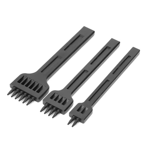Leather Craft Stitching Punch Tool Set 3 Piece 2 Prong 4 Prong 6 Prong Chisel 4mm For DIY Leatherwork Neat Holes With Smooth Handle And Hard Wear Resistant Steel Tips