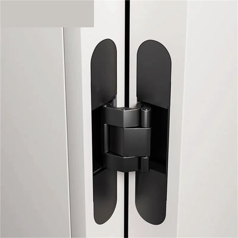 Close-up of Two Pack Three Dimensional Adjustable Invisible Hinge For Hidden Folding Doors 180 Degree Cross Hinge Concealed Inner Opening