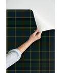 Hand revealing Classic Peel And Stick Wallpaper Killer Linen Weave Removable Accent Wall Decor with plaid design.