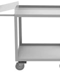 Built Tough Stainless Steel Order Picking Cart With Dual Shelves And Writing Surface Lip For Warehouse Hustle Quick Grab And Go Heavy Duty Rolling Utility Workstation Ships Fully Assembled, side view showing dual shelves and writing surface.