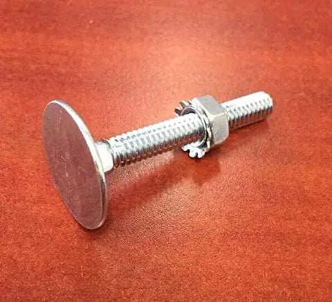 Heavy Duty Two Inch Elevator Bolt And Nut Replacement Set For Hassle Free Overhead Door Maintenance With Tough As Nails Steel Build And A Clean Silver Finish For Long Term Reliable Results, showing a close-up of a silver bolt and nut.