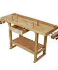 60 Inch Solid Rubber Wood Workbench With Drawer, Storage Shelf And Adjustable Handles, Beefy 330 Lbs Capacity Garage Workshop Tool Bench For Woodworking