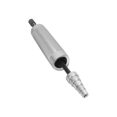 Heavy Duty Piston Pin Puller For Small Engine Rebuilds With Five Metric Adapters and Beefy Aluminum Alloy Construction, close-up view.