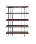 Built Different Heavy Duty Black Iron Bookshelf With Real Wood Shelves Industrial Floor Standing Storage Rack For Living Room Setup Home Office Display Organizer, front view with five shelves.