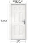 Six Panel White Steel Security Door With Frame And Hardware, Left Side Hinged Inward, Adjustable Width From 32 11/16 To 35 Inches, Height 81 11/16 Inches, Includes Durable Frame For Easy Install And Built To Last Indoor Or Outdoor Security