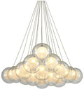 Polished Chrome And Distinctive Glass Pendant Ceiling Light With Energy Efficient Led Bulbs shaped in a modern cluster design.