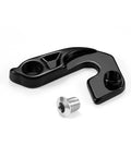 Black aluminum alloy Derailleur Hanger Replacement for Specialized Mountain Bikes shown with silver screw, smooth shifting