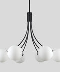 Minimalist black and white chandelier with spherical lights, not a Wagon Wheel Chandelier With Vintage Wood Grain Look, Dope 6 Light