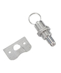 58.5mm stainless steel latch lock fastener for hatch doors; marine-grade with threaded barrel and key ring, mounting plate included