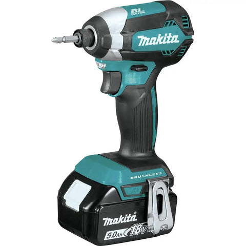 18V LXT Brushless Cordless Drill And Impact Driver Combo Kit With 5.0Ah Batteries, front view, teal and black design.