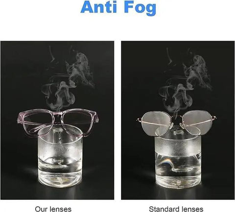 Comparison of Badass Anti Fog Safety Glasses With Side Shields for Women and Girls, showcasing anti-fog feature against standard lenses.
