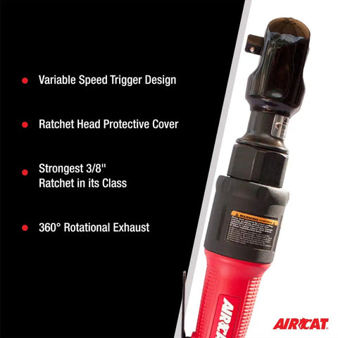 Compact Three Eighths Inch Air Ratchet Wrench With 80 Ft Lbs Torque And 200 RPM Ergonomic Grip Quiet 84 dBA