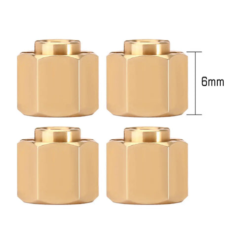 Set of 4 brass 6mm hex hub extenders for Beefy Brass Wheel Hex Hub Extenders Six Millimeter And Two Millimeter Adapters