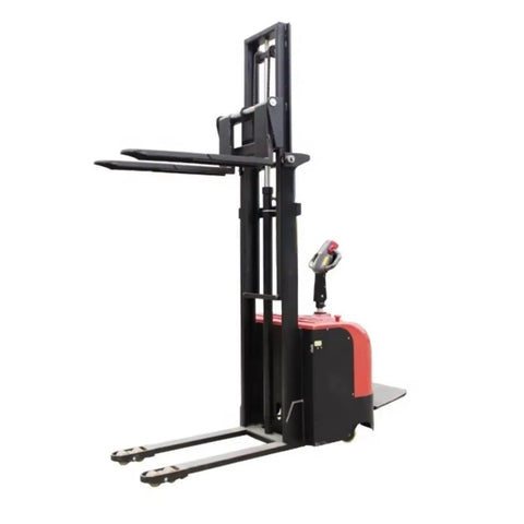 Heavy Duty Electric Walkie Stacker Pallet Jack Built Like A Beast For Smooth Warehouse Lifting And Quick Cargo Haulin Up To 1500kg side view with lifting forks and control handle