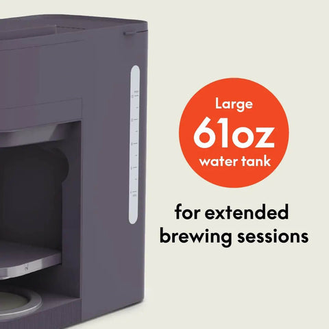 VersaBrew Two In One Coffee Maker With K Cup Compatibility Delivers 8 Oz, 10 Oz, Or 12 Oz Single Serves Or Full 12 Cup Carafe Iced Coffee Mode Your Go To Brew Buddy With Dishwasher Safe Reusable Filter And Filter Holder 60 Oz Water Tank Plum Finish showing large 60 oz water tank feature