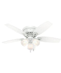 Low Profile Indoor Ceiling Fan With LED Light And Pull Chain Control, white finish, with four blades and light kit