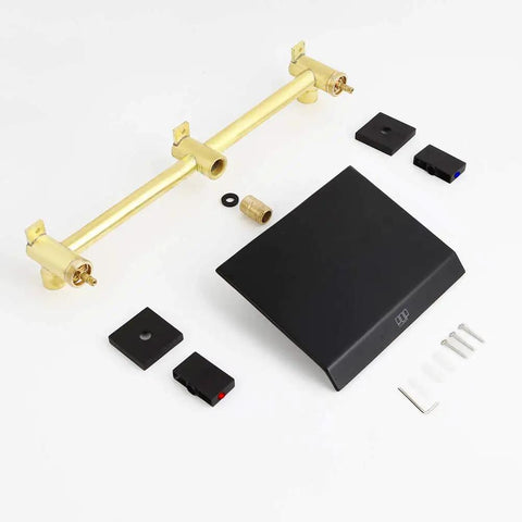 Components of Matte Black Waterfall Tub Filler Faucet Wall Mount Two Handle Bathtub Faucet With High Flow Rate And Rough In Valve Included