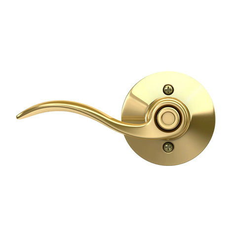 F40 V ACC 605 Accent Door Lever With Bed And Bath Privacy Lock In Bright Brass Easy Install With Self Aligning Screws Push Button