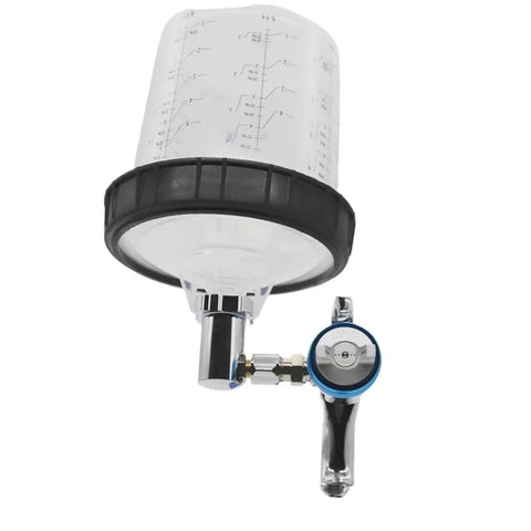 Heavy Duty Air Spray Gun With Slick Quick Connect Wash Free Tanks 600CC Mixing Reservoir And 400CC Paint Cup featuring clear tank.