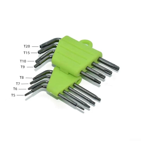 Top Notch 8 Piece L Star Hex Key Set Made From Heavy Duty Chrome Vanadium Steel For Gaming Gadgets And Electronics Fixin' With Pro T7 T8 Bit Power, 8-piece Torx key set in green holder