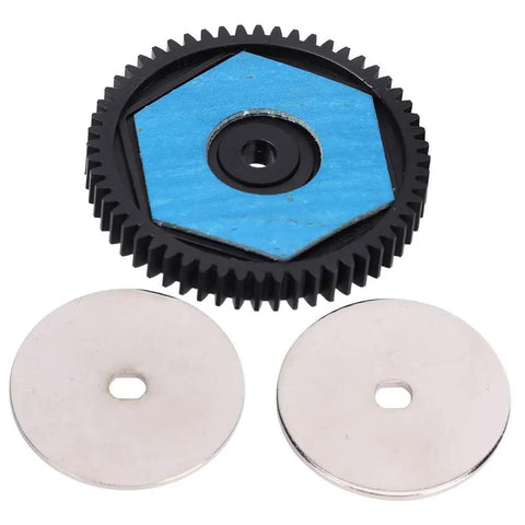 Beefed Up Metal 56T Spur Gear and 12T Pinion Gear Set for RC Cars 32P Replacement, shown with screws and gaskets.