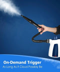Heavy Duty Handheld Steam Cleaner For Kitchen Tile And Bathroom with steam nozzle and trigger, showcasing on-demand steam release.