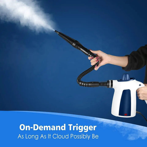 Heavy Duty Handheld Steam Cleaner For Kitchen Tile And Bathroom with steam nozzle and trigger, showcasing on-demand steam release.