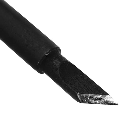 Top Tier 5 Piece Copper Soldering Iron Tips Set Including Durable Model I B K And 2.4d Nozzles close-up of soldering tip with black coating.