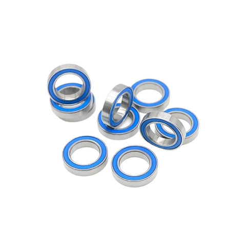 10 Pack 6802RS Blue Ball Bearings ABEC7 For RC Cars And Trucks 15x24x5mm Sealed 2RS High Precision Quiet Bearings arranged on a white background