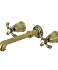 8-Inch Center Wall Mount Bathroom Faucet in Brushed Brass with European-Inspired Detailing, Solid Brass Construction