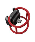 Beast Mode Hot Shoe Mount Adapter with Elastic Rubber Band Wraps around gimbal arms, black aluminum design with red rubber bands.