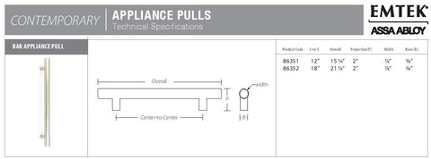 Technical specifications of Bar Appliance Pull From Urban Modern Collection, 12 Inch Center To Center Bar Handle, Satin Brass US4 Finish.
