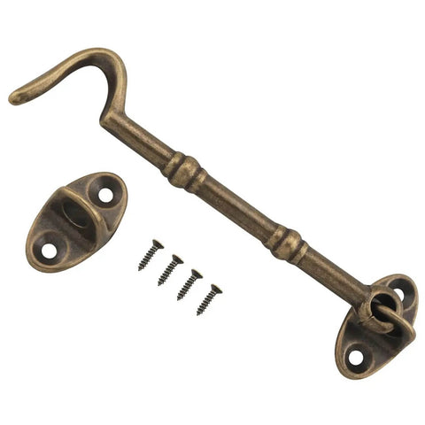 Two Pack Brass Sliding Door Hook Bolts And Hooked Eye Bolts For Barn Windows Vintage Brass Latches with screws
