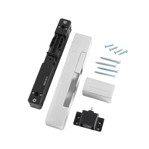 Soft Close Hydraulic Door Closer With Quiet Damping, Hidden Mounting For Invisible Fit, with screws and components visible