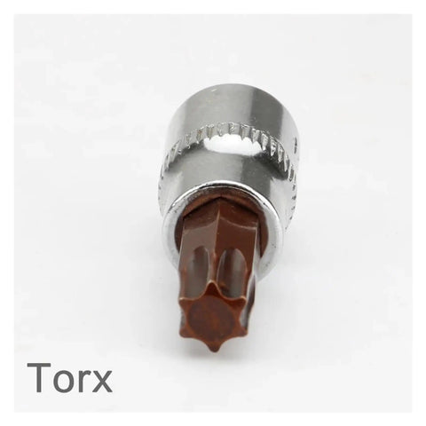 Torx bit socket close-up, Cool 21 Piece Torx Star Bit Socket Kit With Hex Ratchet Wrench For Tightening Bolts That Are Rusty Or Stubborn Perfect For Narrow Spaces And Heavy Duty Auto Repair Jobs Without Any Bending Crack Issues.