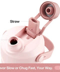 26 Oz Stainless Steel Insulated Water Bottle With 2 In 1 Straw And Spout Lid, cotton candy color, close-up of lid design