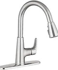 Colony Pro Single Handle Kitchen Faucet With Pull Down Spray Stainless Steel Slick Drip Free Ceramic Disc Valve For One Or Three Hole Install Memory Positioning Valve With Stream Spray And Pause