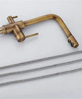 360-Degree Rotating Antique Bronze Kitchen Faucet Water Purifier 3-Way Dual Filter Tap with supply lines.