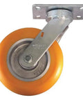 Heavy Duty Kingpinless Swivel Plate Caster With 8 Inch Non Marking Polyurethane Tread And Machined Aluminum Core, close-up view.
